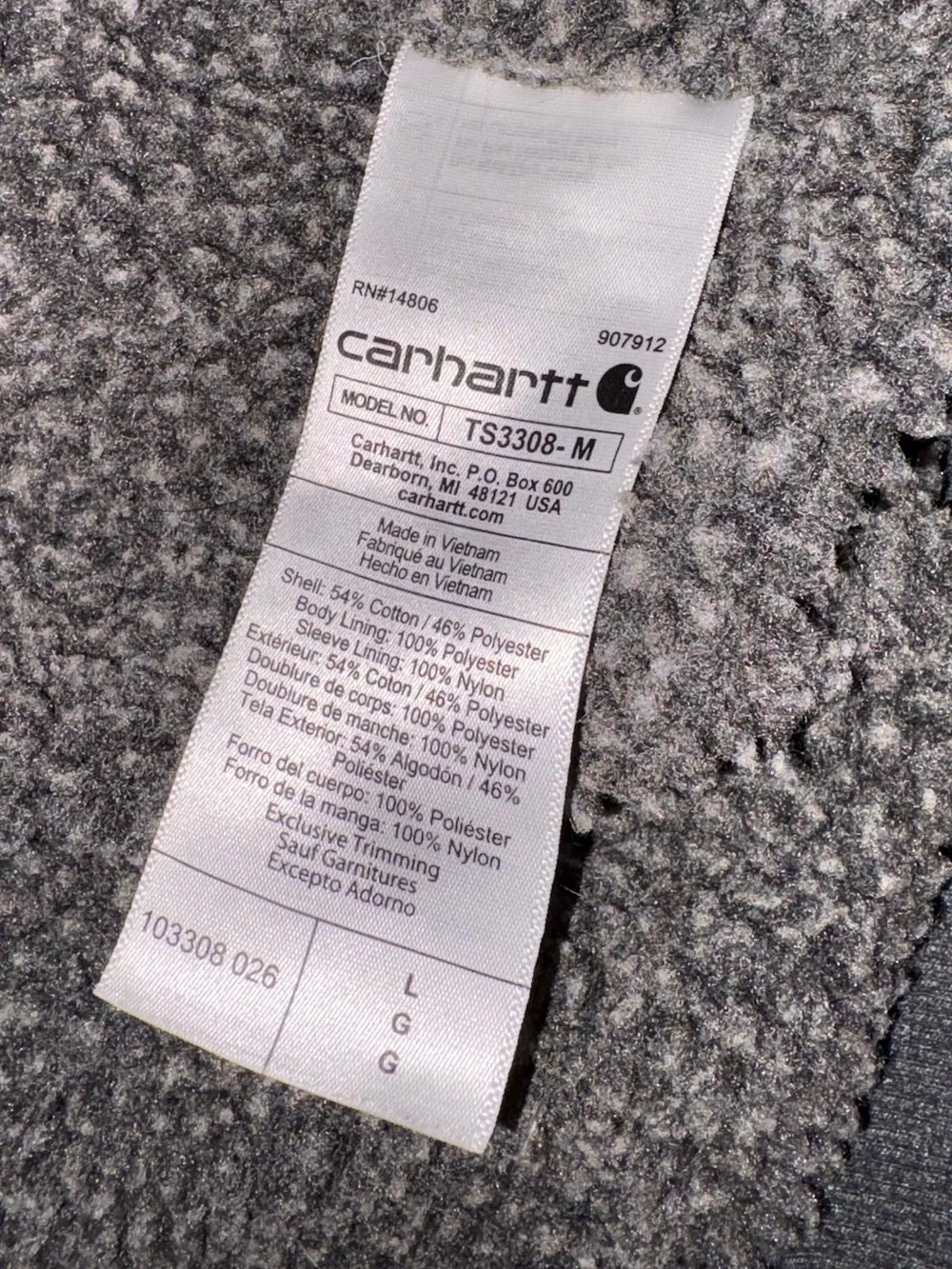 Carhartt Rain Defender Sherpa Lined Zip Hoodie Gray Relaxed Fit Men’s L